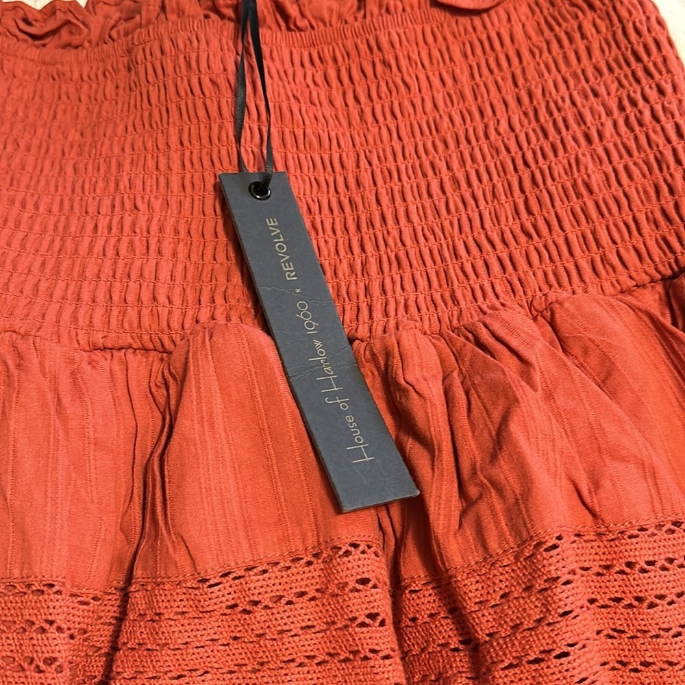 NWT House of Harlow 1960 Revolve Red Orange smocked waist ruffle skirt small - Picture 5 of 5